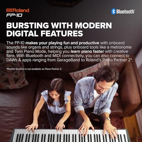 Roland FP-10 | Compact 88-Note Digital Piano | SuperNATURAL Piano Tones | Authentic Acoustic Feel Keyboard | Great for Beginners & Experienced Players | Bluetooth & MIDI Connectivity — view 4