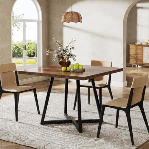 Tribesigns Square Dining Table for 2, 31.5" Industrial Dinner Table with Metal Base, Kitchen Table for Dining Room, Small Space, Apartment, Rustic Brown & Black — view 3