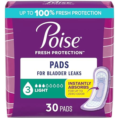 Poise Incontinence Pads, Light Absorbency, Regular Length, 120 Count (4 Packs of 30)