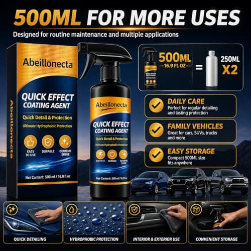 500ML Car Coating Spray(16.9FL OZ), 2 Pcs Quick Coating Agent for Car Paint Protection, Automobile Cleaners-Waterless Car Wash & Shine Spray, Multi-Surface Car Polish for Paint, Glass and Plastic — view 2