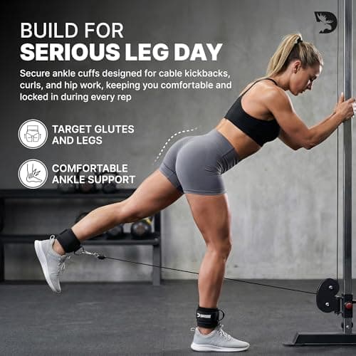 DMoose Ankle Straps for Cable Machines for Kickbacks, Glute Workouts, Leg Extensions, Curls, and Hip Abductors for Men and Women, Adjustable Ankle Strap with Double D-Rings and Neoprene Support