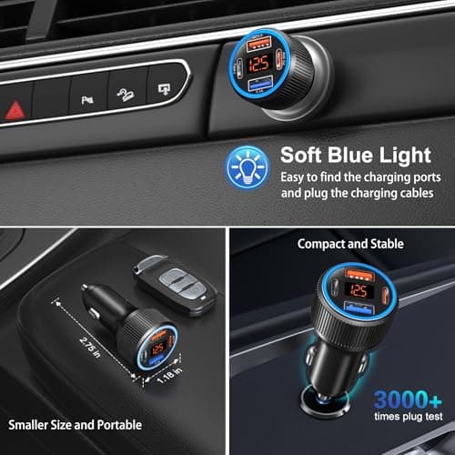 USB C Car Charger, Costyle 65W Dual USB-C & USB-A Multi Port Cigarette Lighter Adapter with Voltmeter QC/PD 3.0 Fast Charging 12V Car Phone Charger for iPhone 17 16 15 14 13 12 Pro Max Samsung(Black) — view 4