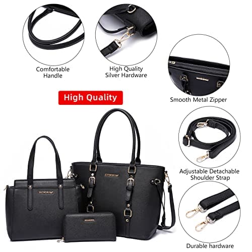 Montana West 3PCS Purses for Women Tote Bag and Wallet Set Shoulder Satchel Crossbody Bags Leather Handbag for Gift Travel Casual Work MWC-HB-SET3-C032W-BK — view 5