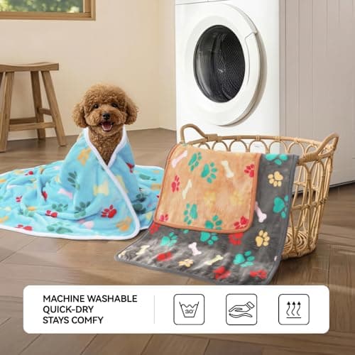 LINENLUX 1 Pack 3 Blankets Super Soft Fluffy Premium Fleece Dog Blankets for Puppy Cat Pet Blanket Flannel Throw Warm Sleep Bones and Claws-3pcs 23x16 inch — view 3
