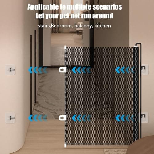 Retractable Babys Gate for Stairs - Dog Gate & Barrier Indoor Stairs Babys Gates, No Drilling Door Barrier, for Stairway Hallway Patio Porch Yard Balcony Deck Bathroom Garage — view 3