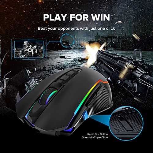 Redragon Gaming Mouse, Wireless Mouse Gaming with 8000 DPI, PC Gaming Mice with Fire Button, RGB Backlit Programmable Ergonomic Mouse Gamer, Rechargeable, 70Hrs for Windows, Mac Gamer, Black — view 3