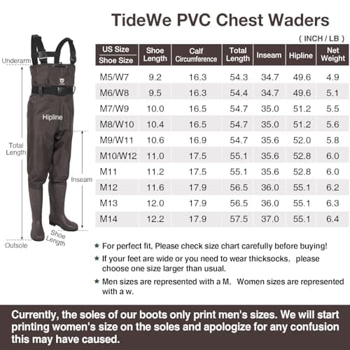 TideWe Bootfoot Chest Waders, PVC Fishing Waders 2-Ply Nylon Waterproof Hunting Waders with Boot Hanger for Men and Women Brown Size 10 — view 4