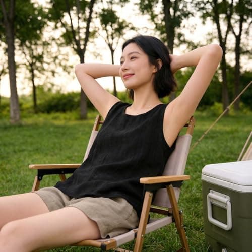 Off The Shoulder Tops for Women Womens Tank Top Linen Shirt Women Cotton Linen Sleeveless Summer Casual Loose Shirts 2026 Hawaiian Boho Crew Neck Gauze Basic Camisole Beige L — view 4