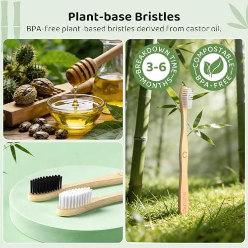 Bamboo Toothbrushes 10 Pack, BPA Free Plant Based Soft Bristle Toothbrush — view 3