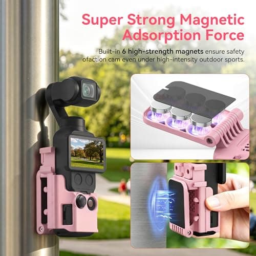 AMAZEAR Magnetic Mount Stand Compatible with DJI Osmo Pocket 4P/4/3/Xtra Muse, Pocket4 Accessories Adapter Clamp Magnet Suction Case Holder on Desktop/Vertical Surface, 180° Adjust Handle, Lightpink — view 2