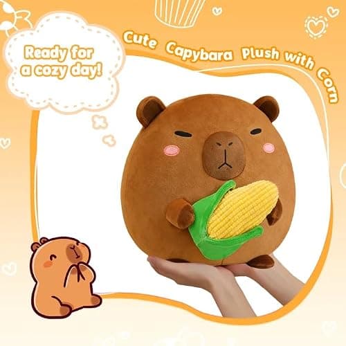 BRICHOEE Capybara Plush Toy, Cute Capybara Stuffed Animal Holding Corn, Soft Capybara Plushie Gifts for Girls Boys (Capybara with Corn, 10 inch) — view 4
