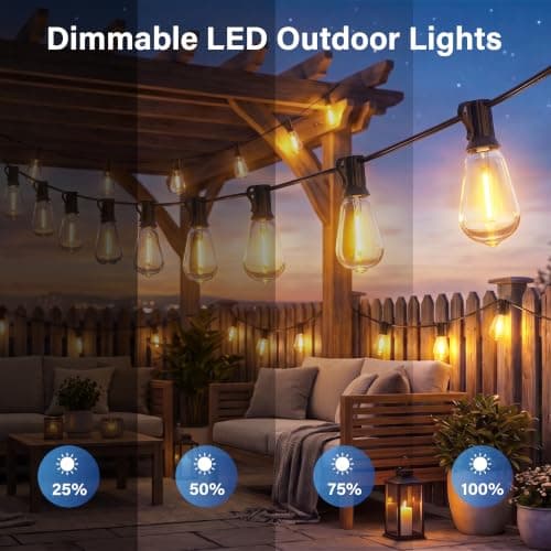 Guhope 54 FT Outdoor String Lights with Remote, Dimmable ST38 Edison LED Patio Lights, 3 Lighting Modes & 3 Timer, IP45 Waterproof String Lights for Outside Backyard Garden Porch Party Decor — view 5