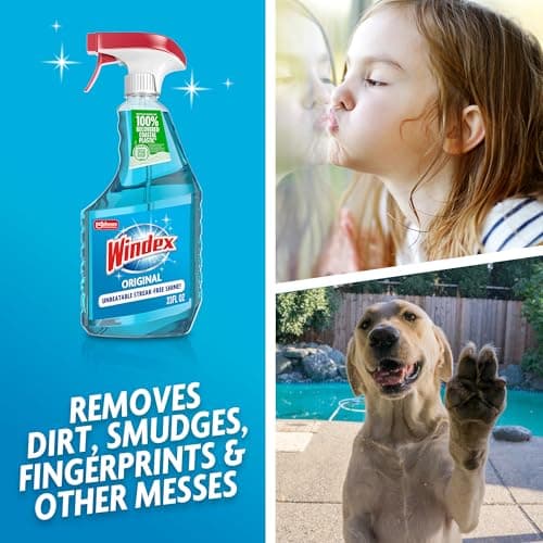 Windex Glass and Window Cleaner Spray Bottle, Packaging Designed to Prevent Leakage and Breaking, Surface Cleaning Spray, Original Blue Scent, 23 Fl Oz — view 2