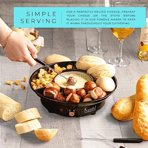 Kusini Electric Fondue Pot Set - Chocolate Fondue Kit - Temperature Control, Detachable Serving Trays, & 4 Roasting Forks - Gift Set & Date Night Idea. Serve at Movie Night or Game Night. — view 5