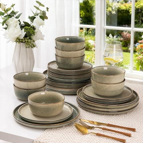 AmorArc Stoneware Dinnerware Sets,Round Reactive Glaze Plates and Bowls Set,Highly Chip and Crack Resistant | Dishwasher & Microwave Safe,Service for 8 Dishes Set (24pc), ADW009 — view 4