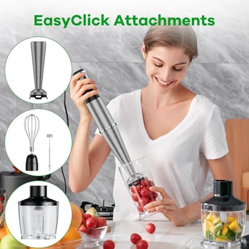 Turelar Immersion Blender Handheld Corded Hand Blenders Set 1100W, Trigger Variable Speed 5 in 1 Stick Emulsifier with Chopper, Whisk and Frother for Soup, Baby Food and Smoothies,Black — view 3