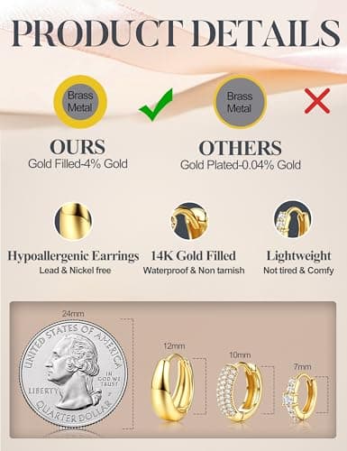 LOLIAS Small Chunky Hoop Earrings for Women, Non-Tarnish, Hypoallergenic, Huggie Silver Earring Stacks Set for Sensitive Ears, Multiple Piercing Jewelry, Lightweight, Classic 14K Gold Plated, 3 Pairs — view 6
