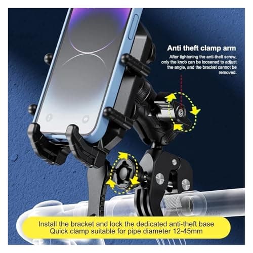 Motorcycle Phone Holder With Vibration Dampener High-Speed Secure Lock Anti-Theft Handlebar Cellphone Holder For 5.4-7.2'' Motorcycle Navigation Bracket(Pump Brake) — view 2
