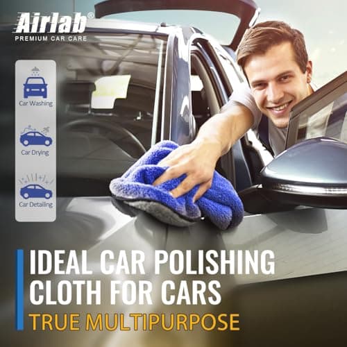 Airlab Microfiber Car Drying Towels 800GSM Thick Plush Cleaning Cloths Auto Detailing Quick Dry Wash Cloth for Interior & Exterior Lint Free, Streak Free, 40 x 40 cm, 4 Pack — view 5