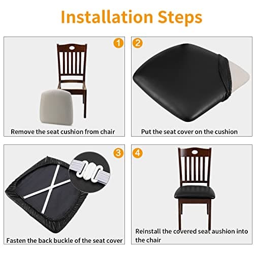 YISUN Dining Chair Seat Covers Set of 6, Pu Leather Waterproof Dining Room Chair Covers, Stretch Chair Cover for Dining Room Chair Protector Slipcover for Kitchen, Hotel — view 4