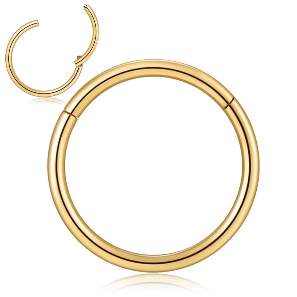 Afftiny Nose Ring Septum Hoop 20G/18G/16G/14G/12G 316L Surgical Stainless Steel Hinged Seamless Earrings, Diameter 5MM-16MM, Gold/Silver/Black/Rose Gold/Rainbow Color — view 8