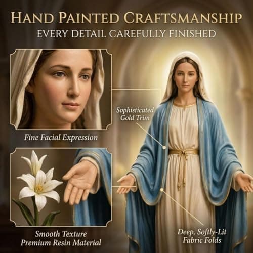 Virgin Mary Collectible Figure, Blessed Mother Madonna Catholic Religious Statue Saint Guadalupe Resin Hand Painted Decor Christian Prayer Altar Gift Home Sculpture(1pc)