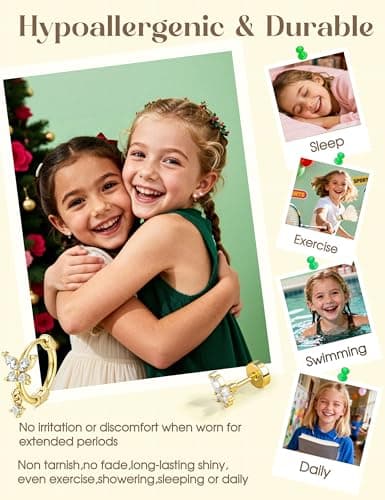 LOLIAS Hypoallergenic Flat Back Earrings for Women Girls-Cute Toddler Kids Teen Girls Earring Set-Surgical Steel Earrings for Sensitive Ears-14K Gold Plated Stainless Steel Flatback Studs Screw Back Small Hoop Cartilage Earring Stacks 14K Gold Plated Age Over 4 Years Old — view 5