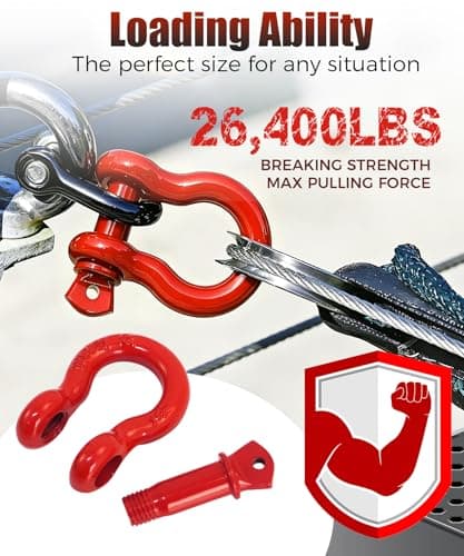 Krytonel 2 Pack Red D Ring Recovery Shackles 1/2" with 9/16" Screw Pin, 26,400 lbs Break Strength Heavy Duty Tow Shackles for Winch, Off Road Jeep, Truck, SUV, ATV, UTV — view 3