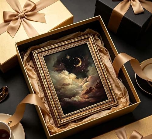 Vintage Gold Framed Celestial Wall Art, Moody Moon and Stars Gothic Painting Canvas Print, Dark Academia Wall Decor,Mystical Celestial Poster Artwork, for Living Room Bedroom Bathroom — view 3