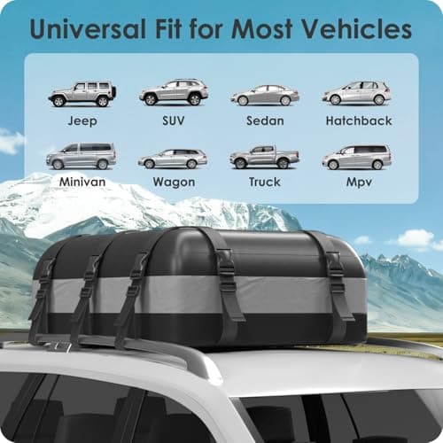 BATSUVCER Rooftop Cargo Carrier 15-20 Cubic, 700D Waterproof Cargo Box, Rooftop Cargo Box with Anti-Slip Mat and 10 Heavy-Duty Straps (Gray, 20 Cu Ft) — view 4