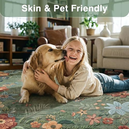Fmfunctex 8x10 Floral Washable Green Vintage Boho Area Rug for Living Room — view 4