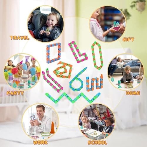 8Pcs 24Links Fidgets Wacky Tracks Fidget Toys for Kids Valentines Day Gifts Classroom Gifts School Easter Stocking Stuffers Plastic Sensory Autism Snap Fidget Click Snake Toys for Adults Travel 11inch — view 4