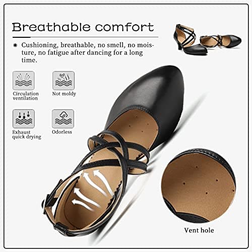DKZSYIM Women's Latin Ballroom Dance Shoes Close Toe Character Modern Tango Salsa Performance Dancing Shoes,7161-Black-6,US 7.5 — view 2