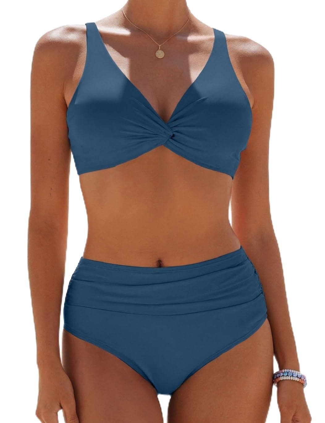 Yutdeng Bikini Mujer Braga Alta Bañador Dos Piezas Reductor Barriga Bikini Push Up con Relleno Crossover Cuello V Conjunto Bikini Alto Vientre Plano Traje de Baño Mujer 2 Piezas Ropa de Baño — view 10