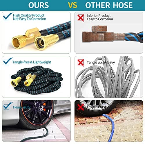 100 ft Expandable Garden Hose with 10 Spray Nozzle - Heavy Duty Superior Strength 3750D - 4 -Layer Latex Core - Expanding Water Hoses - Extra Strong Brass Connectors/Storage Bag — view 5