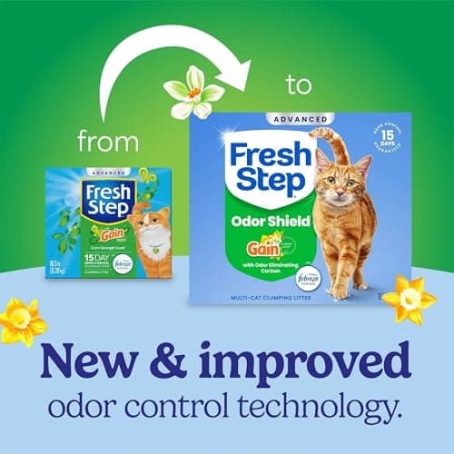 Fresh Step Advanced Odor Shield Light Weight Multi Cat Clumping Litter with Febreze Freshness, Gain Scent, Ammonia Block Technology, 18.5 lb. Box, Pack of 2