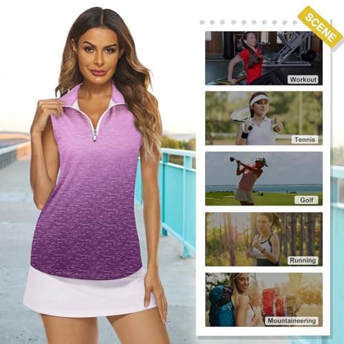 Koscacy Women's Sleeveless Golf Tennis Polo Shirts Zip Up Dry Fit Workout Tank Tops Athletic Shirt — view 2