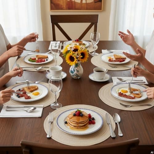 SHACOS 15 inch Round Placemats Set of 6, Cotton Polyester Woven Braided Place Mats, Washable Heat Resistant Non Slip Table Mats for Kitchen Dining Table (Beige, 6) — view 8