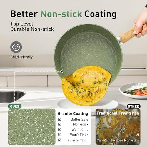 Kitchen Academy Pots and Pans Set Non Stick, 30 Pieces Induction Cookware and Bakeware, Green Granite Coating Cooking Sets