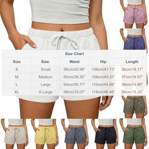 Summer Shorts for Women 2026 Trendy Elastic High Waisted Casual Linen Shorts with Pockets Lightweight Cute Beach Vacation Outfits Loose Comfy Lounge Drawstring Short Pants — view 3