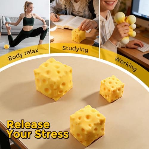 Cheese Squishy (6cm),Cheese Block Squeeze Toy,Squishies Stress Relief Fidget Toys,Stocking Stuffer Novelty Birthday Gifts for Kids Teens Boys Girls (2.4 inch) — view 4