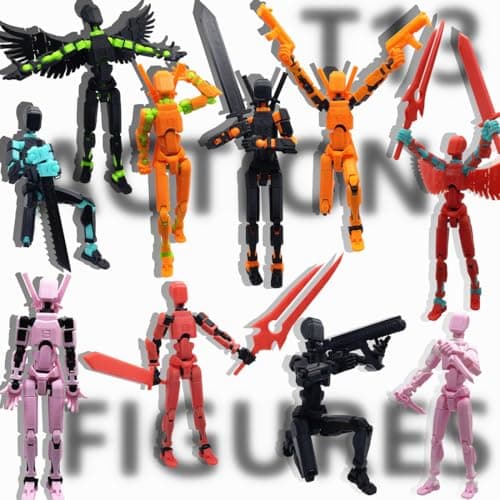 masijssa T13 Action Figures Set (Assembly Completed) Dummy 13 Titan 13 Robot Action Figure 3D Printed Robo Multi-Jointed Movable Action Figure Toy with Full Articulation (Black + Green Figure + Dog) — view 4