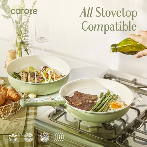CAROTE 25-Piece Ceramic Cookware Set, Nonstick Pots and Pans Set with Detachable Handle, Non-Toxic Kitchen Cooking Set, Dishwasher & Oven Safe, Induction Compatible, PFAS Free — view 5