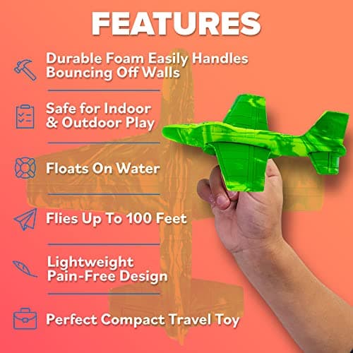 Foam Airplane - Best Outdoor Toys for Kids 3 4 5 6 7 8 9 + Year Old Boys - Best Toy Stuffers Gift & Boy Toddler Toys & Airplane Gift Idea - Gifts for Boys Toys Age 4-6 & Summer Party Favors — view 3