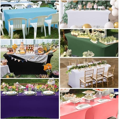 Obstal 4Ft Stretch Spandex Table Cover for Standard Folding Tables - 2 Pack Universal Rectangular Fitted Tablecloth for Party, Banquet, Events, Trade Show (Aqua, 48L x 24W x 30H Inches) — view 5