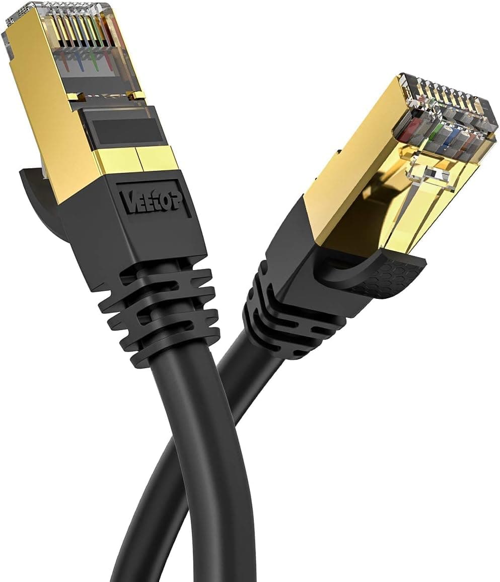 VEEtOP Cable Ethernet Cat 8 de Red con Conectores rj45 Oro para 40 Gigabit Internet LAN 1m Negro — view 13