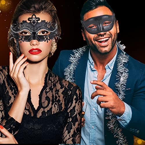 IETANG On Stick Couple's Gorgeous Venetian Masquerade Masks Party Costumes Accessory (on Stick-black) — view 2