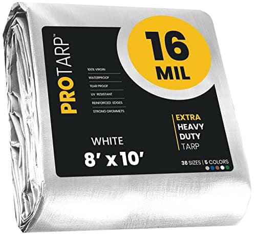 PROTARP Extra Heavy Duty 16 Mil Tarp Cover, Waterproof, UV Resistant, Rip and Tear Proof, Poly Tarpaulin with Reinforced Edges for Roof, Camping, Patio, Pool, Boat. (White 8′ X 10′)