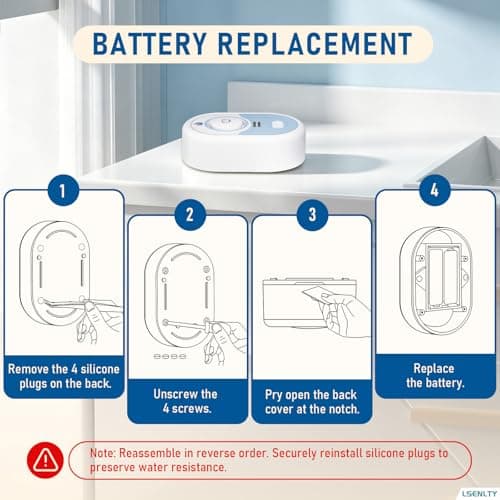 LSENLTY Water Leak Detector Supports 5 Years Standby Time, LED Indicator&100dB Leak Alarm, Self-Test Function&Low Battery Reminder Water Alarm, IP66 Waterproof for Home,3 Pack (Cannot Connect Wi-Fi) — view 3