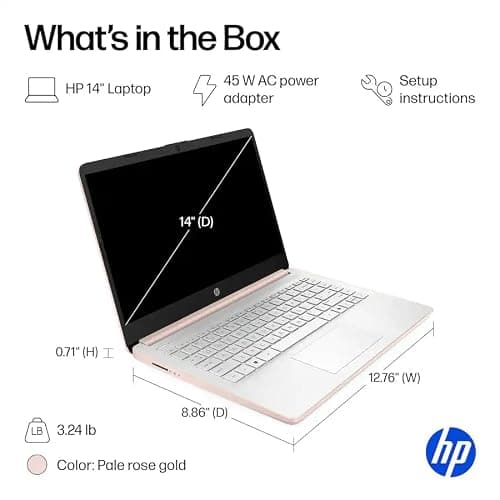 HP 14" Business Laptop, 1-Year Office 365 with Copilot AI, 16GB RAM 576GB Storage (64GB SSD+512GB SD Card), Dual-Core Intel Processor, Windows 11, Rose Gold — view 4